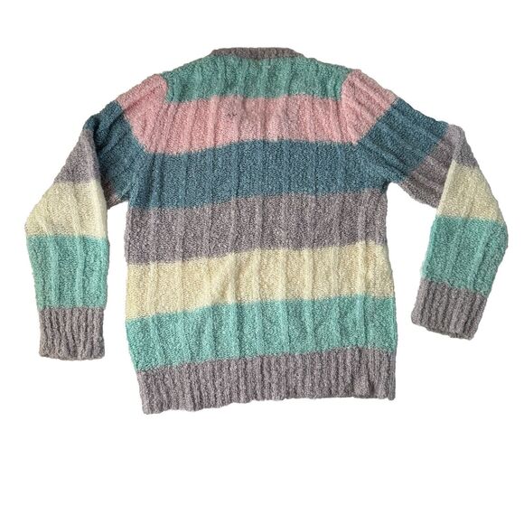 Glamour Knit Striped Pastel V Neck Sweater Size Small - Picture 2 of 7
